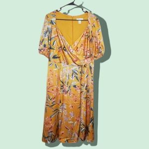 London Times Yellow Floral Faux Wrap Dress